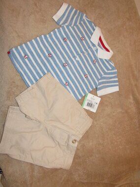 18mo Baseball Little Me Shorts and Polo Collared Tee Tshirt Set